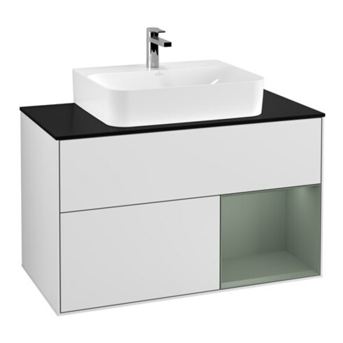 V&B Waschtischunterschrank Finion 100, Pl b m, Rg re Oli. m Lac, wh. m Lac