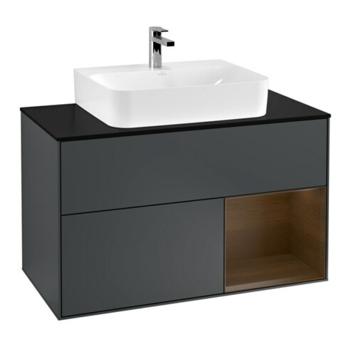 V&B Waschtischunterschrank Finion 100, Pl b m, Rg re wal ven, md bl. m Lac