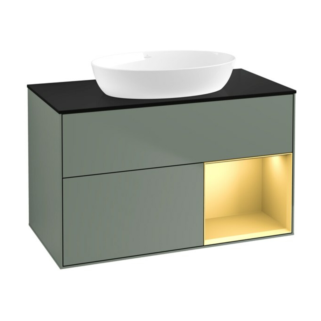 V&B Waschtischunterschrank Finion 100, Pl bla m, Reg gol m Lac, Oli. m Lac