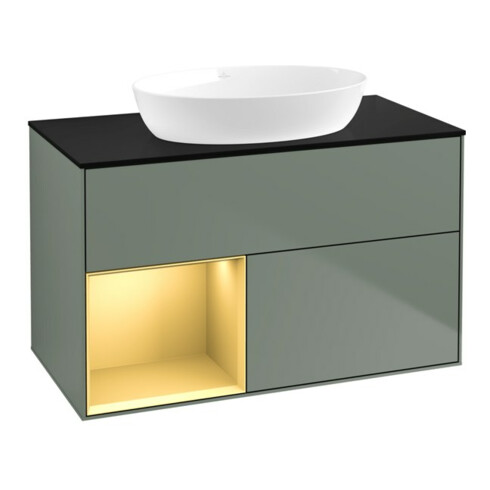 V&B Waschtischunterschrank Finion 100, Pl bla m, Reg gol m Lac, Oli. m Lac