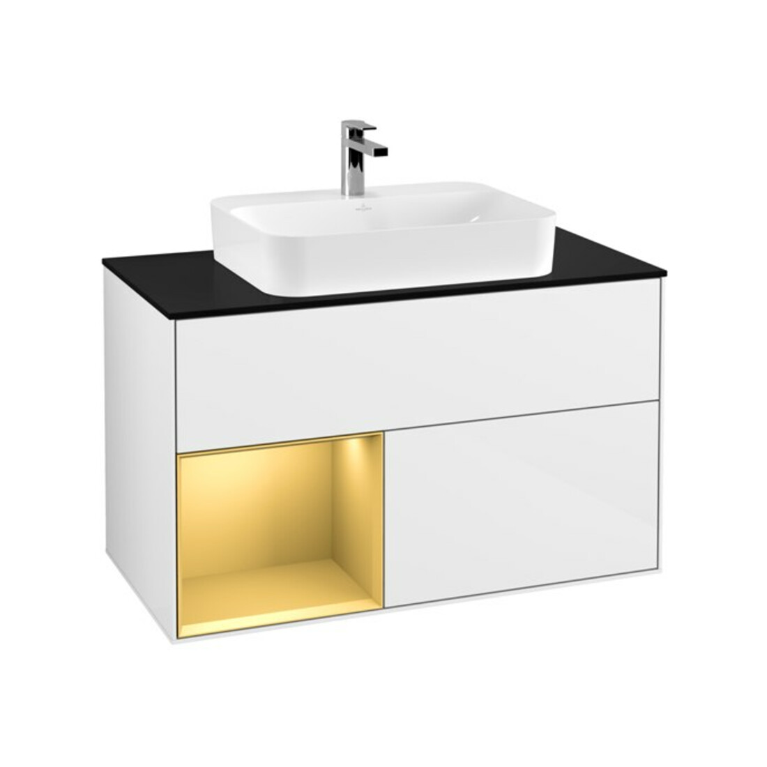 V&B Waschtischunterschrank Finion 100, Pl bla m, Reg li gol m, glo wh. Lac