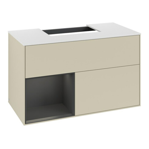 V&B Waschtischunterschrank Finion 100, Pl bla m, Reg li gol m, si Gr m Lac