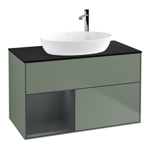 V&B Waschtischunterschrank Finion 100, Pl bla m, Reg md m Lac, Oli. m Lac