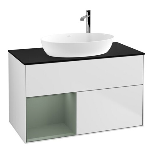 V&B Waschtischunterschrank Finion 100, Pl bla m, Reg Oli. m Lac, wh. m Lac