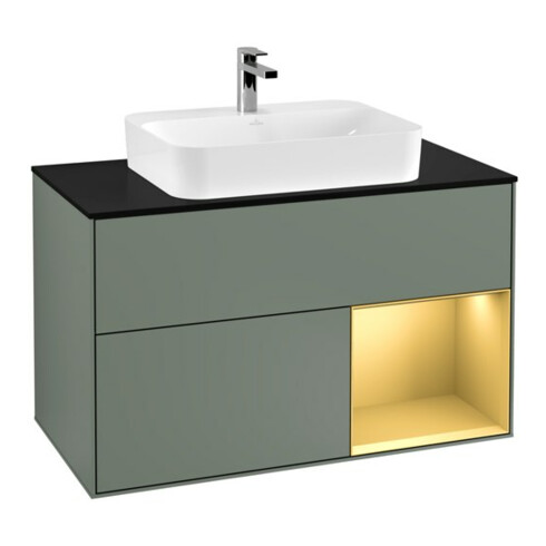 V&B Waschtischunterschrank Finion 100, Pl bla m, Reg re gol m, Oli. m Lac