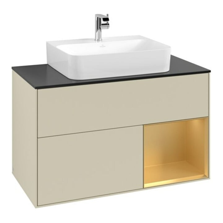 V&B Waschtischunterschrank Finion 100, Pl bla m, Reg re gol m, si Gr m Lac