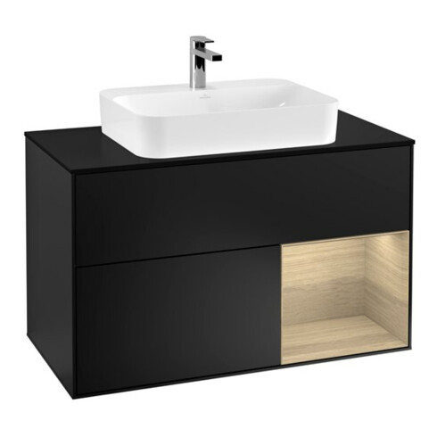 V&B Waschtischunterschrank Finion 100, Pl bla m, Reg re Oa ven, bla m Lac