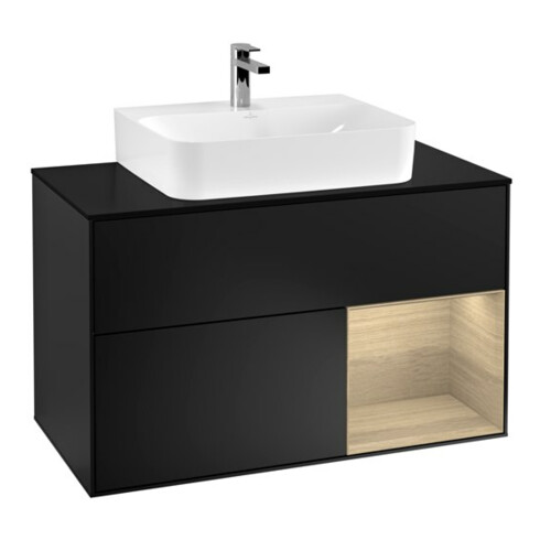 V&B Waschtischunterschrank Finion 100, Pl bla m, Reg re Oa ven, bla m Lac