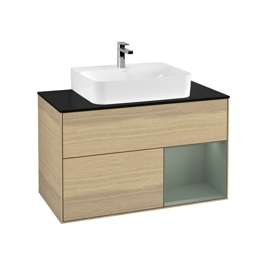V&B Waschtischunterschrank Finion 100, Pl bla m, Reg re Oli. m Lac, Oa ven