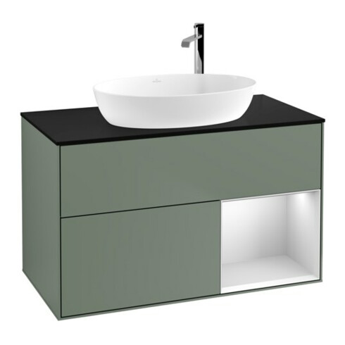 V&B Waschtischunterschrank Finion 100, Pl bla m, Reg wh. m Lac, Oli. m Lac