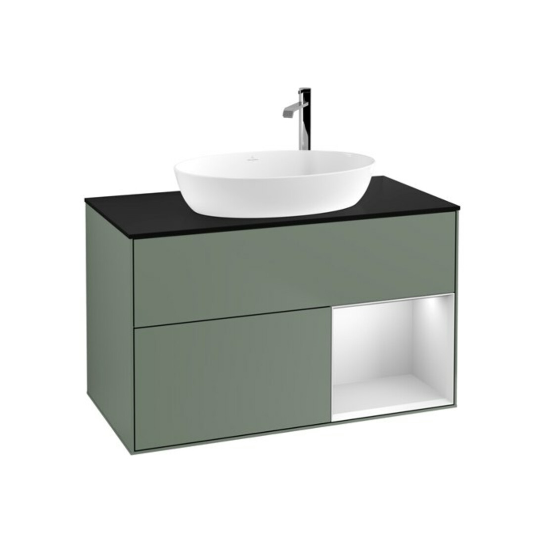 V&B Waschtischunterschrank Finion 100, Pl bla m, Reg wh. m Lac, Oli. m Lac
