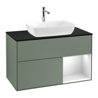 V&B Waschtischunterschrank Finion 100, Pl bla m, Reg wh. m Lac, Oli. m Lac