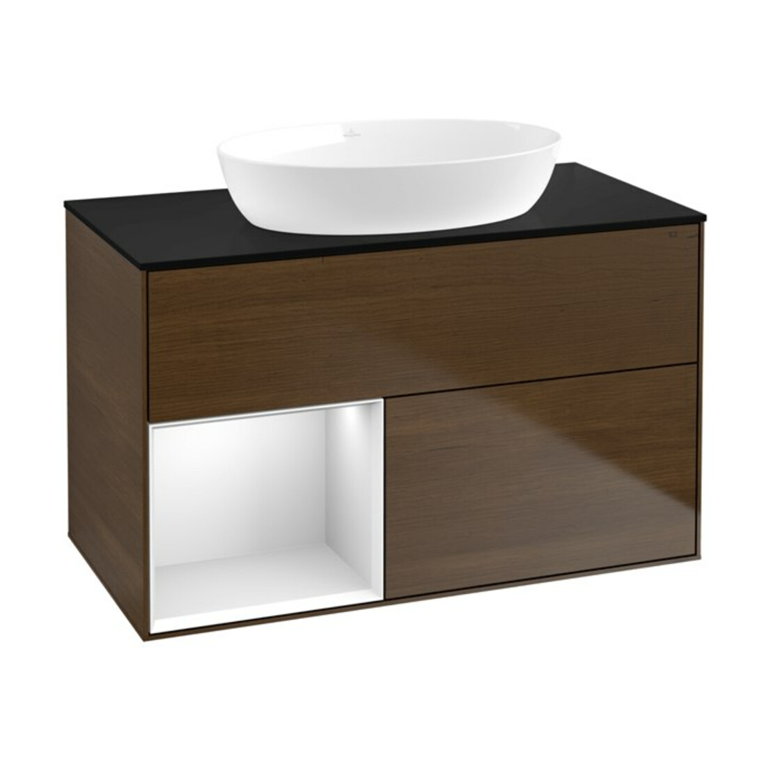 V&B Waschtischunterschrank Finion 100, Pl bla m, Reg wh. m Lac, wal ven