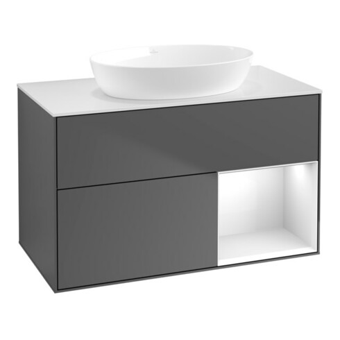 V&B Waschtischunterschrank Finion 100, Pl w m, Reg glo wh. Lac, Anthrac. m