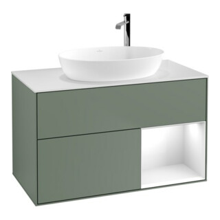V&B Waschtischunterschrank Finion 100, Pl w m, Reg glo wh. Lac, Oli. m Lac