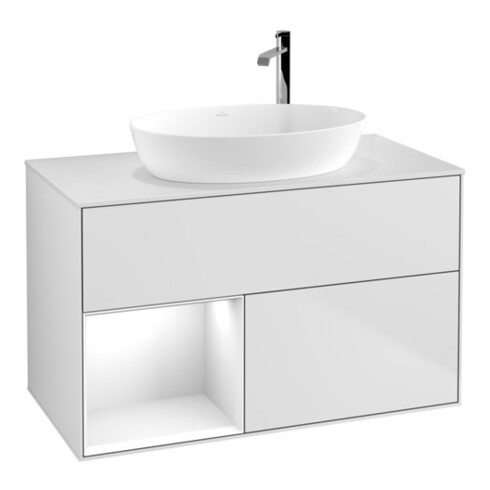 V&B Waschtischunterschrank Finion 100, Pl w m, Reg glo wh. Lac, wh. m Lac