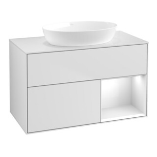 V&B Waschtischunterschrank Finion 100, Pl w m, Reg glo wh. Lac, wh. m Lac