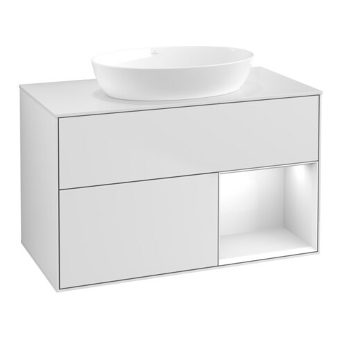 V&B Waschtischunterschrank Finion 100, Pl w m, Reg glo wh. Lac, wh. m Lac