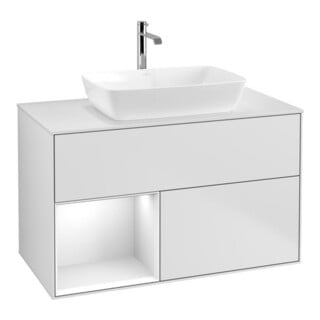 V&B Waschtischunterschrank Finion 100, Pl w m, Reg glo wh. Lac, wh. m Lac