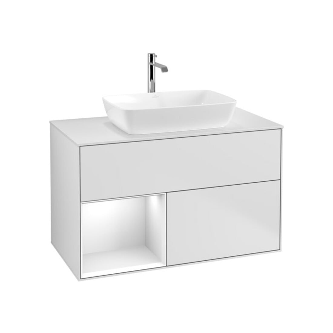 V&B Waschtischunterschrank Finion 100, Pl w m, Reg glo wh. Lac, wh. m Lac