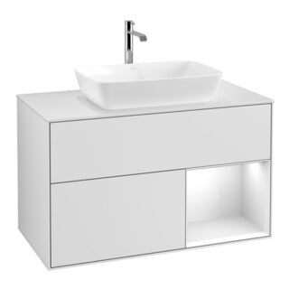 V&B Waschtischunterschrank Finion 100, Pl w m, Reg glo wh. Lac, wh. m Lac