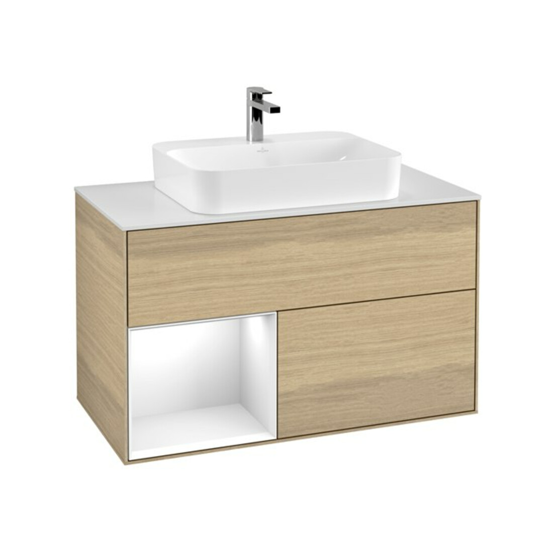 V&B Waschtischunterschrank Finion 100, Pl w m, Reg li glo wh. Lac, Oa ven
