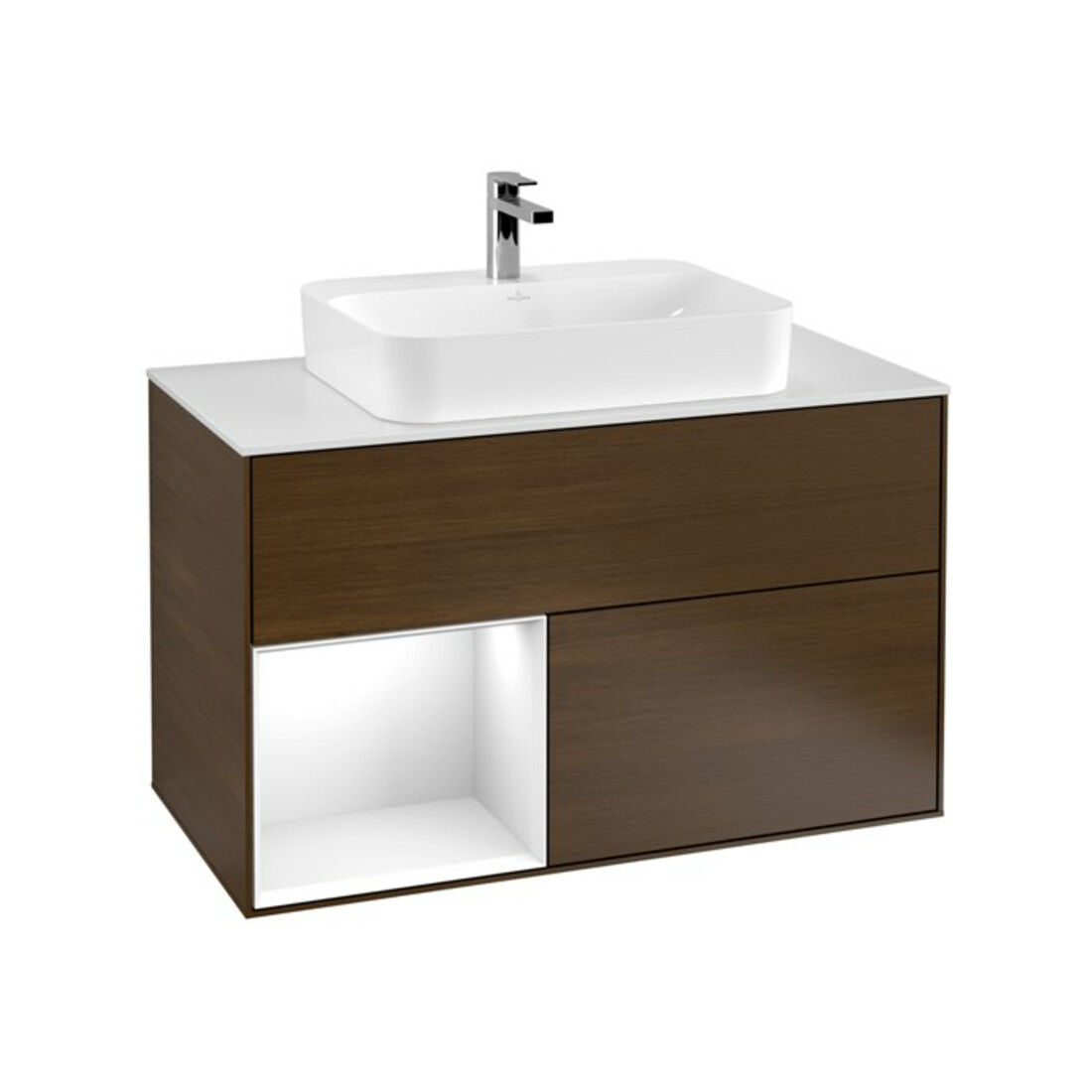 V&B Waschtischunterschrank Finion 100, Pl w m, Reg li glo wh. Lac, wal ven