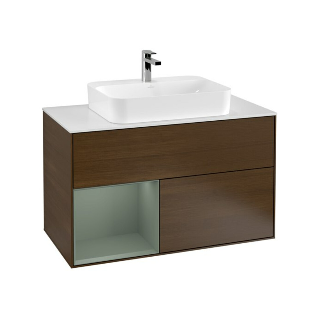 V&B Waschtischunterschrank Finion 100, Pl w m, Reg li Oli. m Lac, wal ven