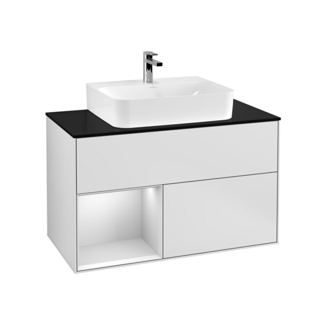 V&B Waschtischunterschrank Finion 100, Pl w m, Reg li wh. m Lac, wh. m Lac