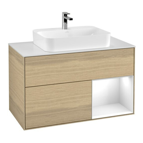 V&B Waschtischunterschrank Finion 100, Pl w m, Reg re glo wh. Lac, Oa ven