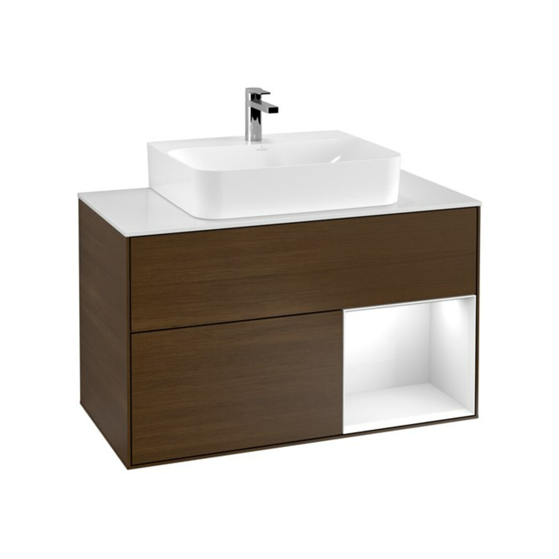 V&B Waschtischunterschrank Finion 100, Pl w m, Reg re glo wh. Lac, wal ven