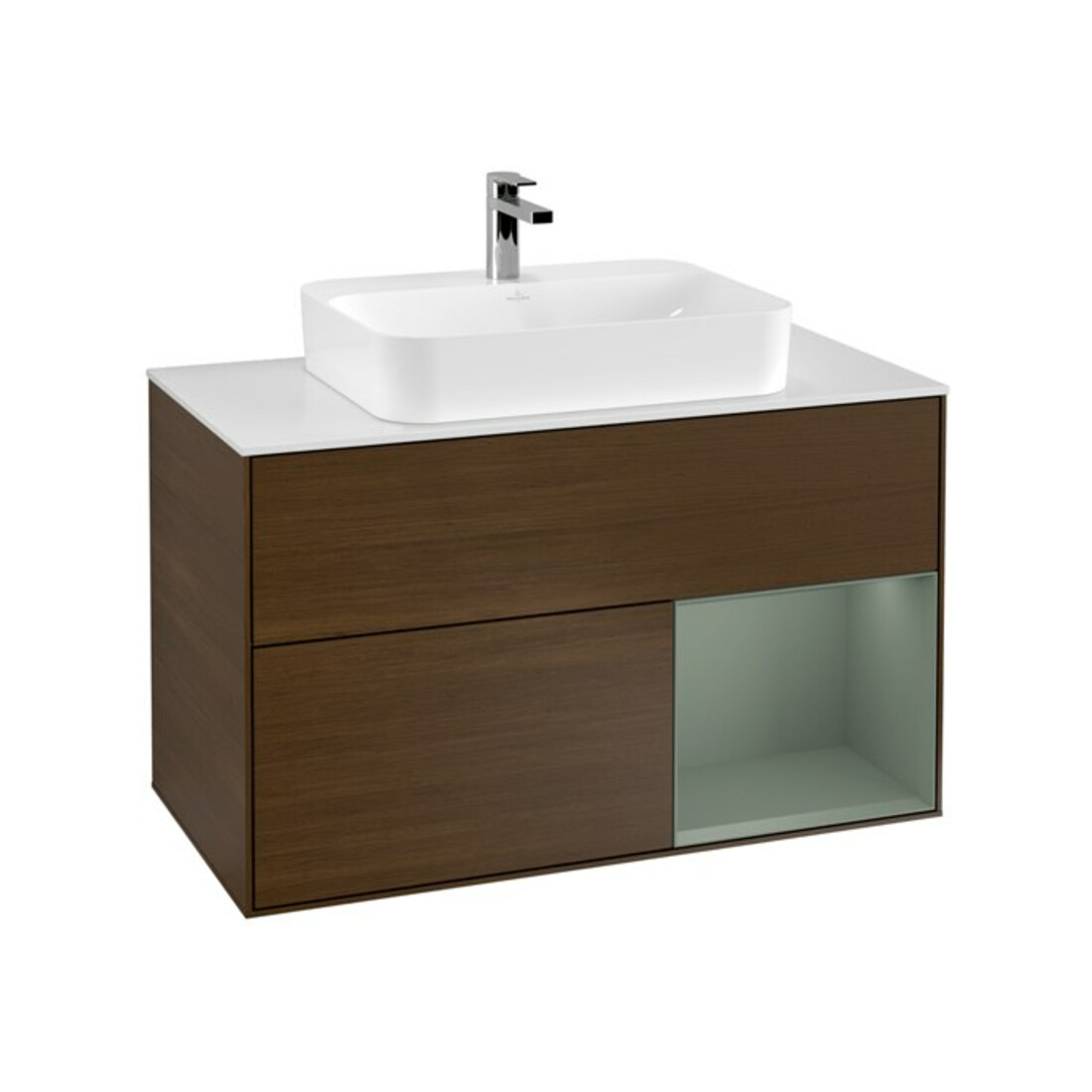 V&B Waschtischunterschrank Finion 100, Pl w m, Reg re Oli. m Lac, wal ven