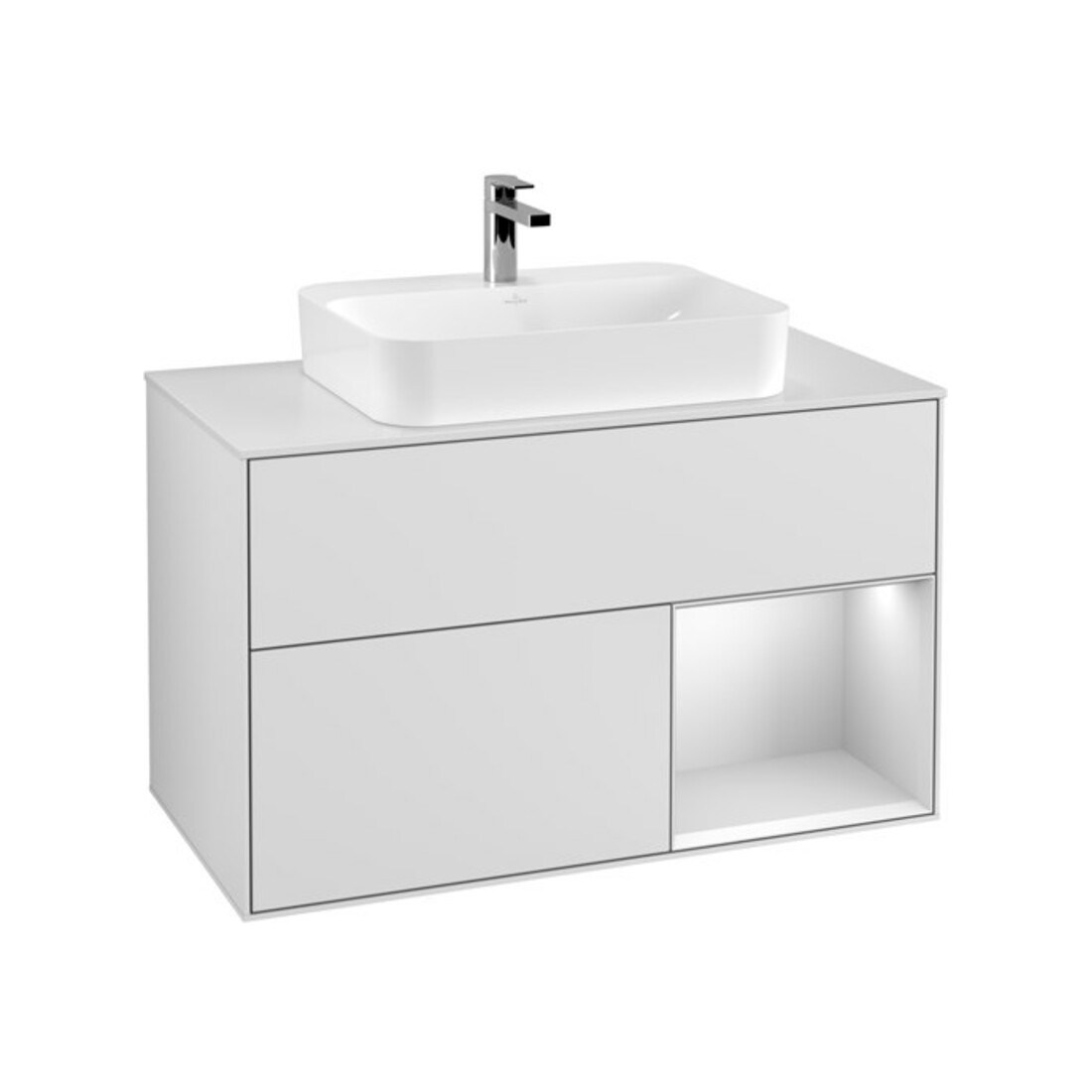 V&B Waschtischunterschrank Finion 100, Pl w m, Reg re wh. m Lac, wh. m Lac