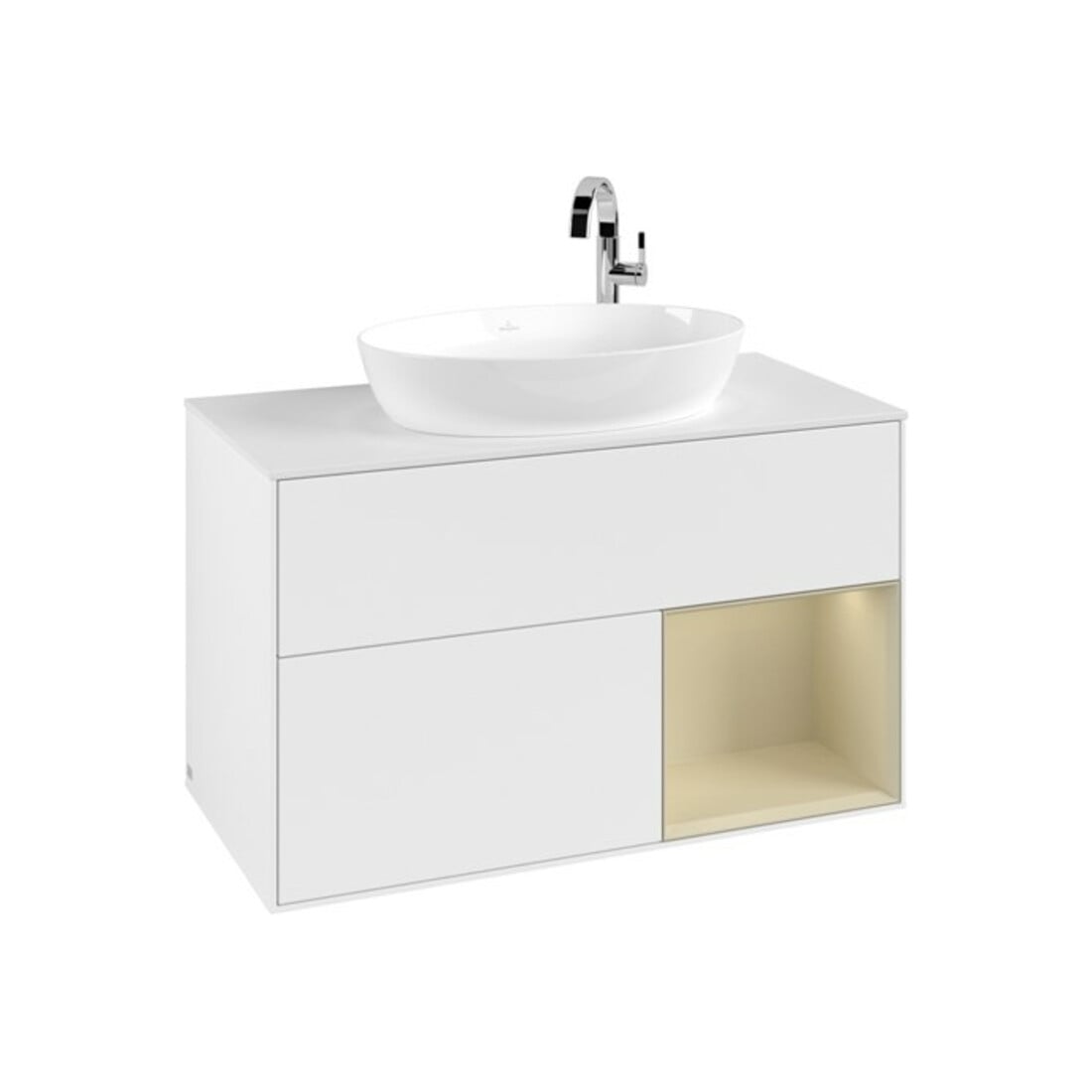 V&B Waschtischunterschrank Finion 100, Pl w m, Reg si Gr m Lac, wh. m Lac