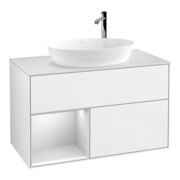 V&B Waschtischunterschrank Finion 100, Pl w m, Reg wh. m Lac, glo wh. Lac