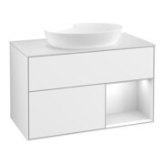 V&B Waschtischunterschrank Finion 100, Pl w m, Reg wh. m Lac, glo wh. Lac