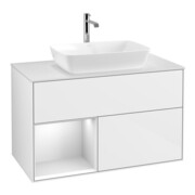 V&B Waschtischunterschrank Finion 100, Pl w m, Reg wh. m Lac, glo wh. Lac