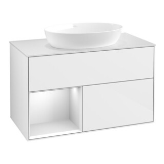 V&B Waschtischunterschrank Finion 100, Pl w m, Reg wh. m Lac, glo wh. Lac