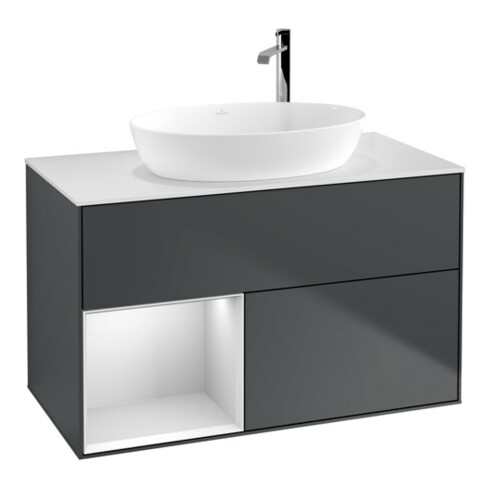 V&B Waschtischunterschrank Finion 100, Pl w m, Reg wh. m Lac, md bl. m Lac