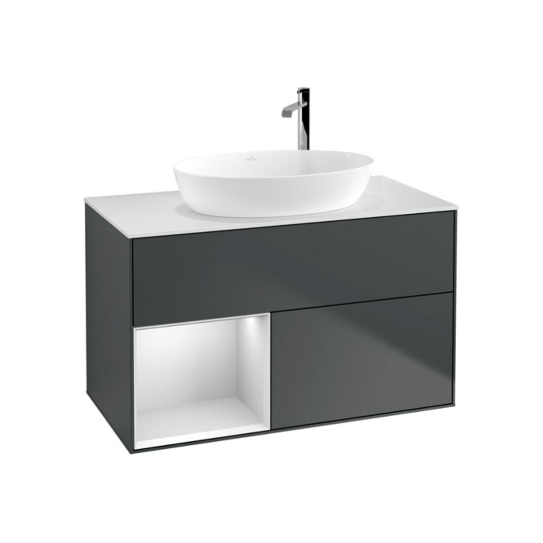 V&B Waschtischunterschrank Finion 100, Pl w m, Reg wh. m Lac, md bl. m Lac