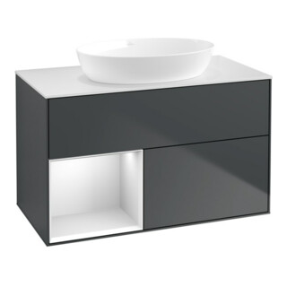 V&B Waschtischunterschrank Finion 100, Pl w m, Reg wh. m Lac, md bl. m Lac