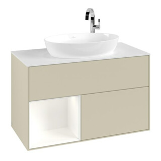 V&B Waschtischunterschrank Finion 100, Pl w m, Reg wh. m Lac, si Gr m Lac