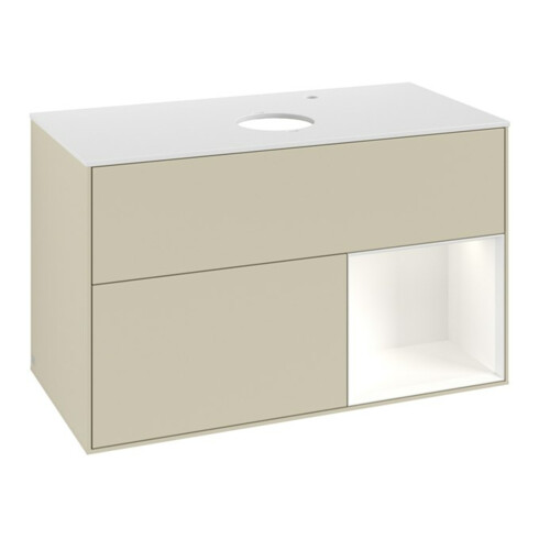 V&B Waschtischunterschrank Finion 100, Pl w m, Reg wh. m Lac, si Gr m Lac