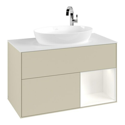 V&B Waschtischunterschrank Finion 100, Pl w m, Reg wh. m Lac, si Gr m Lac