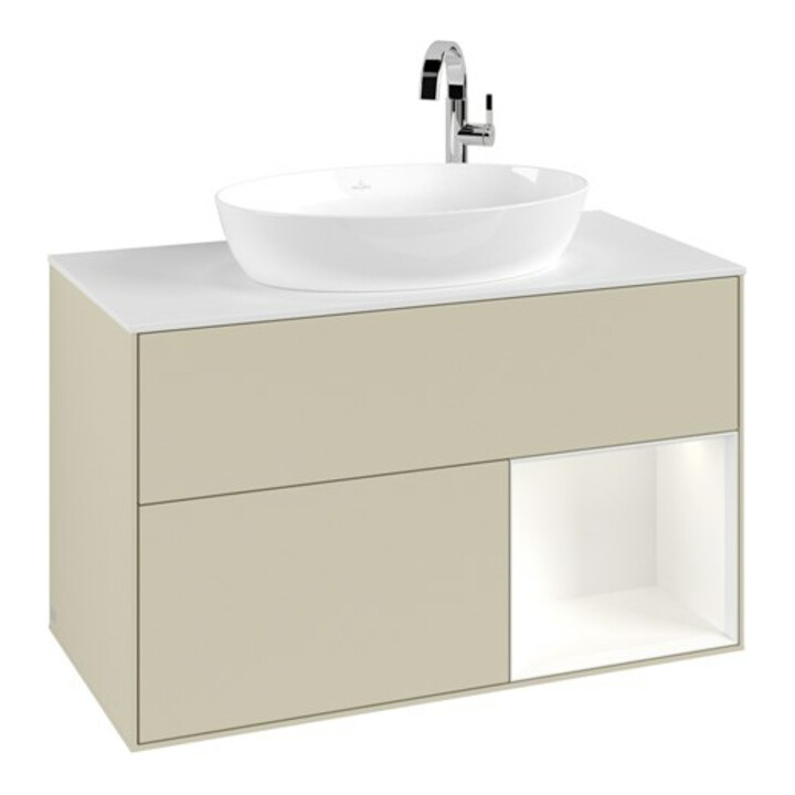 V&B Waschtischunterschrank Finion 100, Pl w m, Reg wh. m Lac, si Gr m Lac