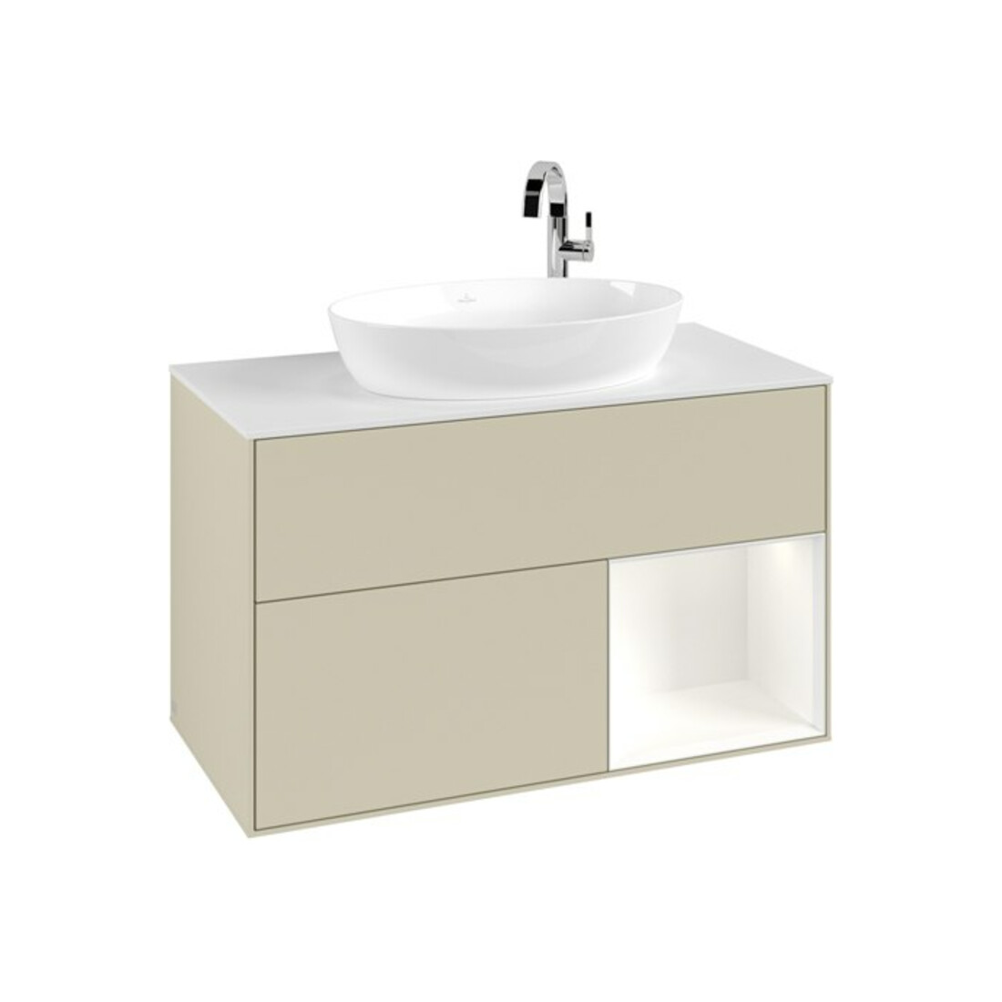 V&B Waschtischunterschrank Finion 100, Pl w m, Reg wh. m Lac, si Gr m Lac