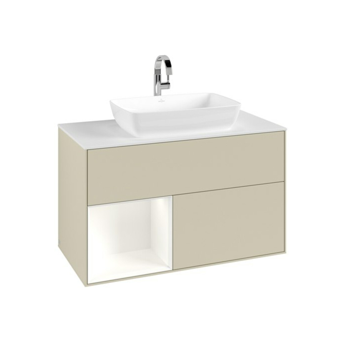 V&B Waschtischunterschrank Finion 100, Pl w m, Reg wh. m Lac, si Gr m Lac