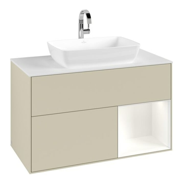 V&B Waschtischunterschrank Finion 100, Pl w m, Reg wh. m Lac, si Gr m Lac