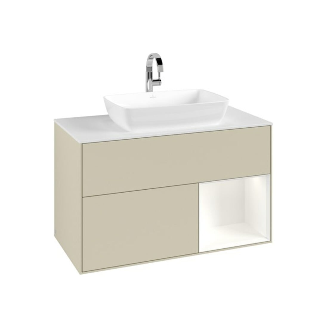 V&B Waschtischunterschrank Finion 100, Pl w m, Reg wh. m Lac, si Gr m Lac