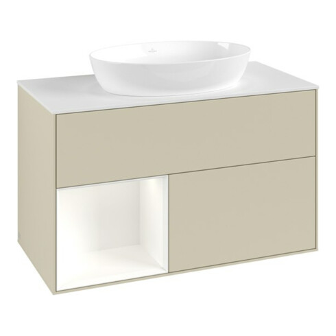 V&B Waschtischunterschrank Finion 100, Pl w m, Reg wh. m Lac, si Gr m Lac